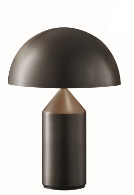 Atollo Tischleuchte von Oluce in Satin Bronze: Moderne Designlampe für Nachttisch oder Wohnzimmer.